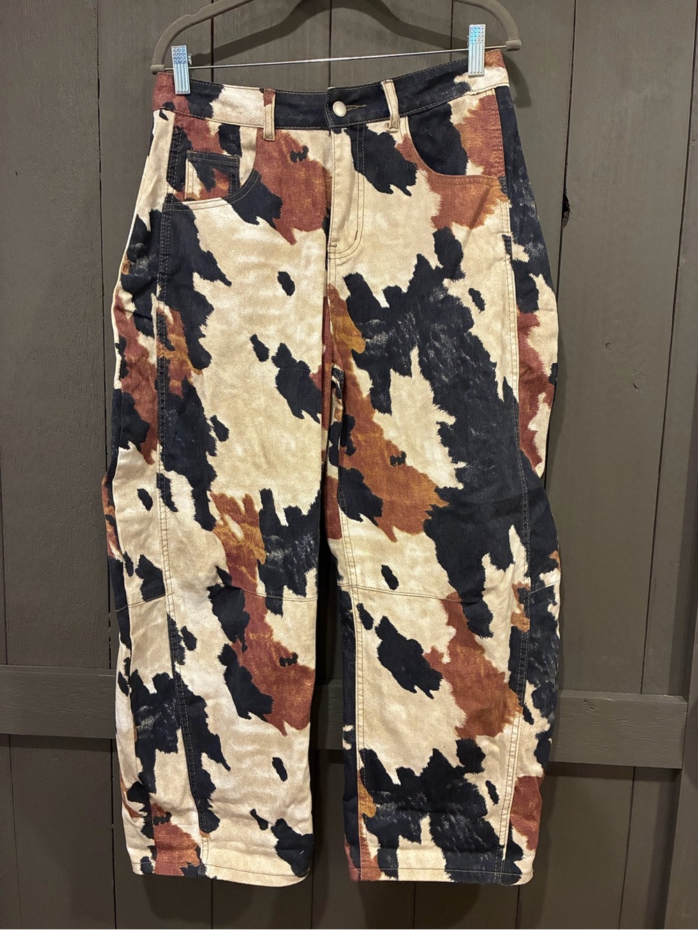 New SHEIN Women's Barrel Jeans Camouflage Print Jeans - Black, Brown sz 26
